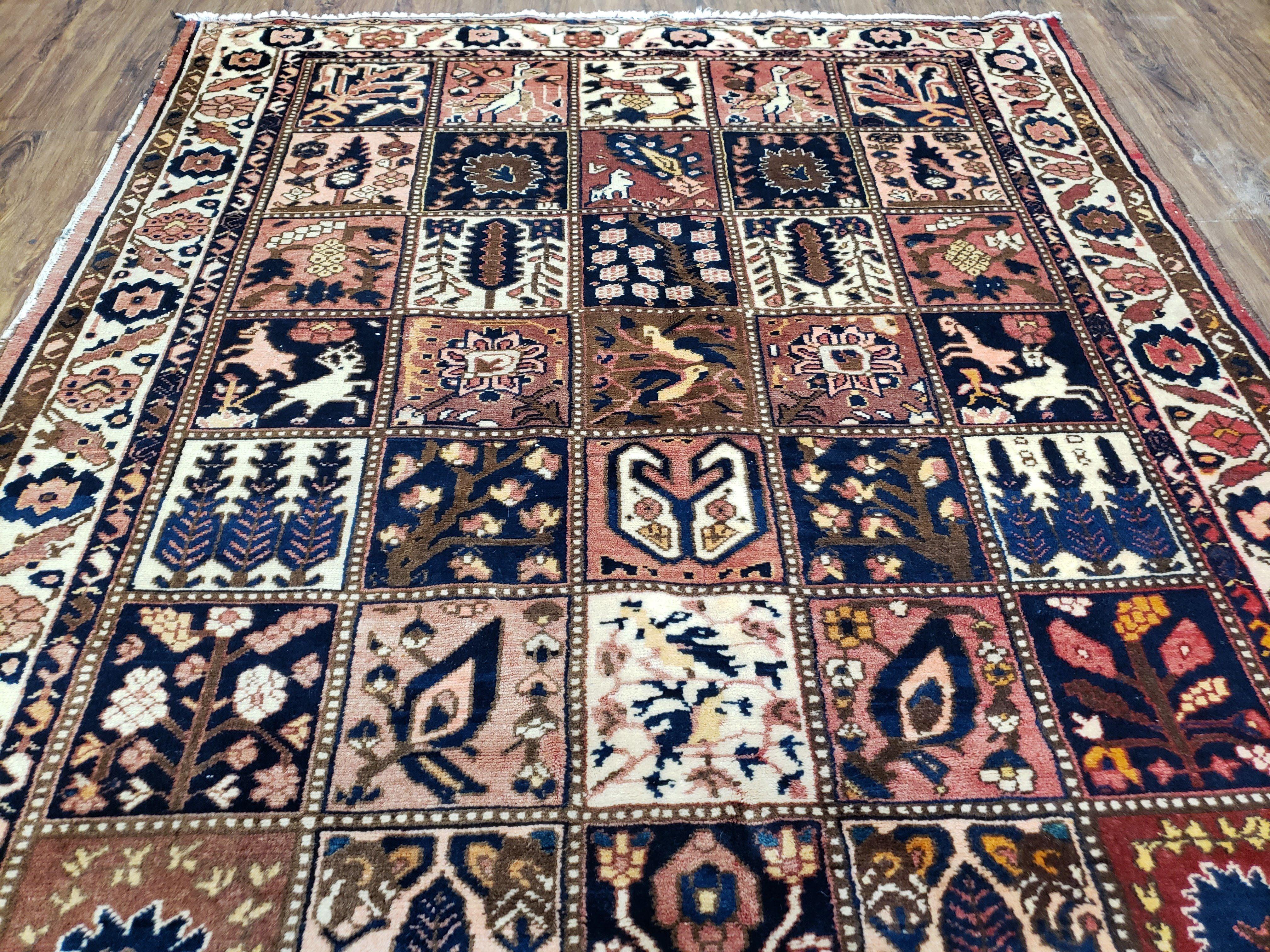 Antique Persian Bakhtiari Rug circa 1920s, Kheshti Panel Design, Wool, Hand-Knotted, 5'3" x 10' - Jewel Rugs