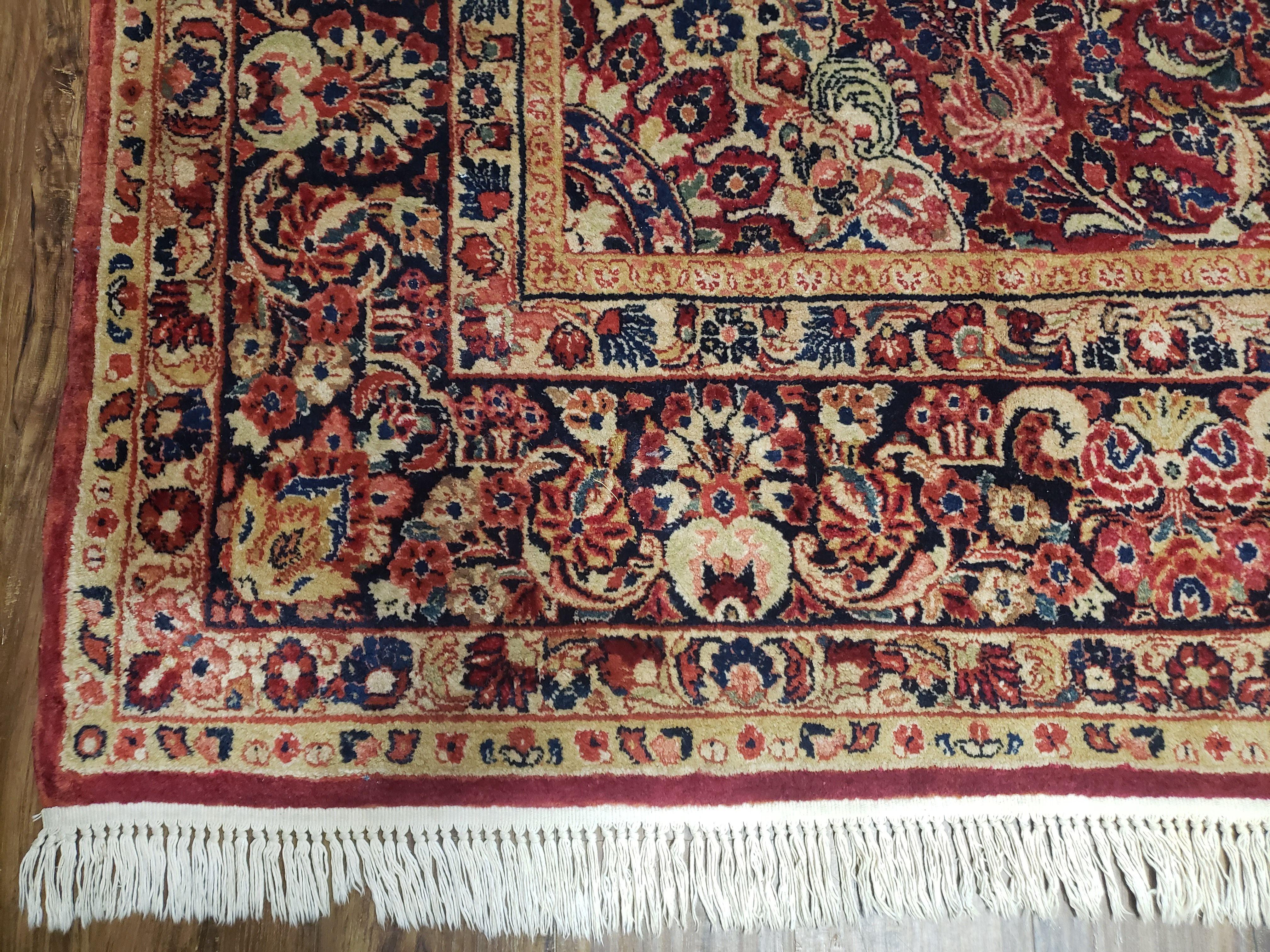 9' X 11' 5" Antique Authentic Handmade Wool Rug Floral Red Organic Nice - Jewel Rugs