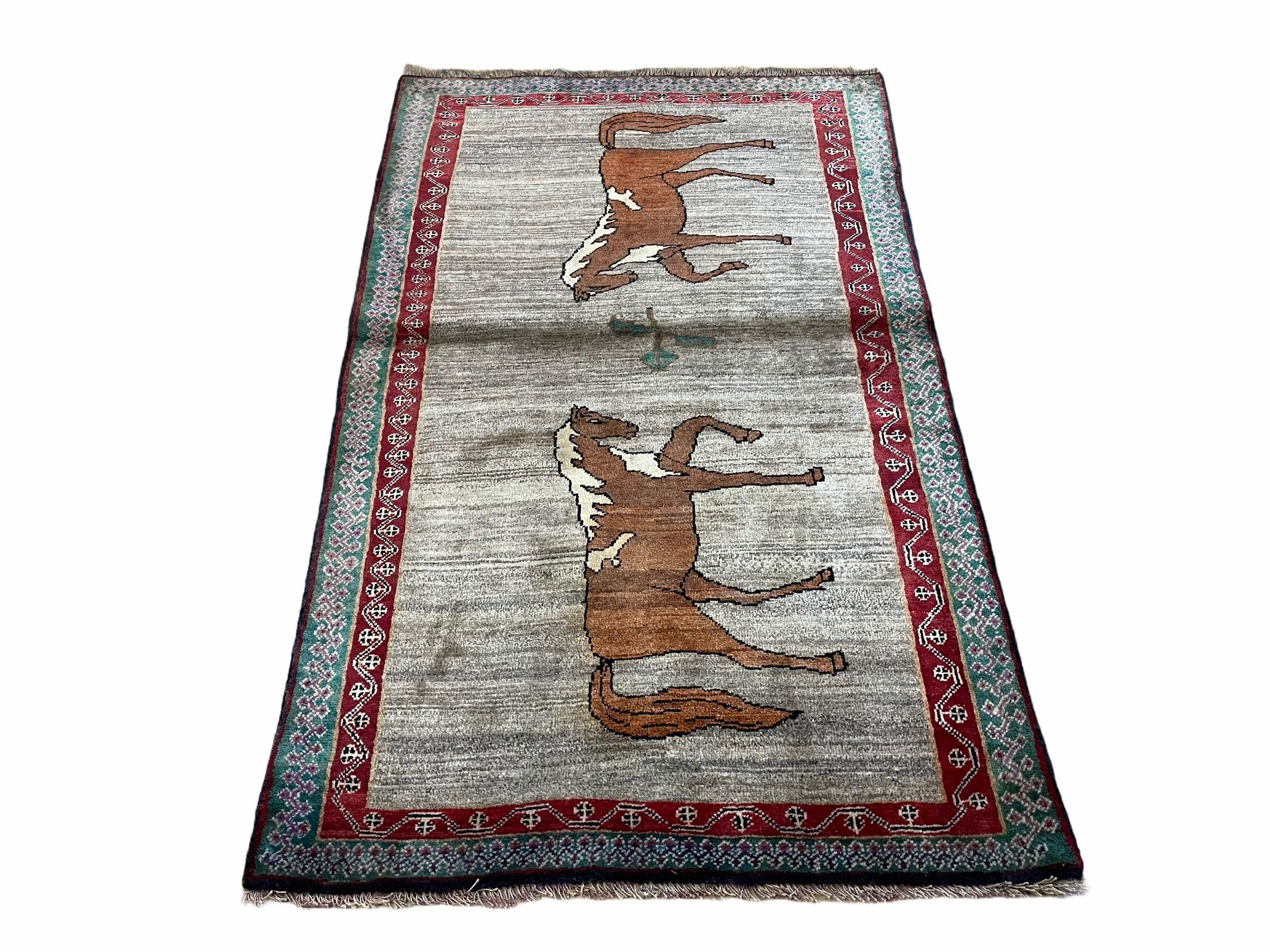 4 X 6 Handmade Rug Zagros New Vintage Quality Wool Rug Horses Silver Brown Nice - Jewel Rugs