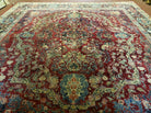 10' X 12' Antique Persian Sarouk Allover Floral Design with Medallion Handmade Red Wool Area Rug - Jewel Rugs