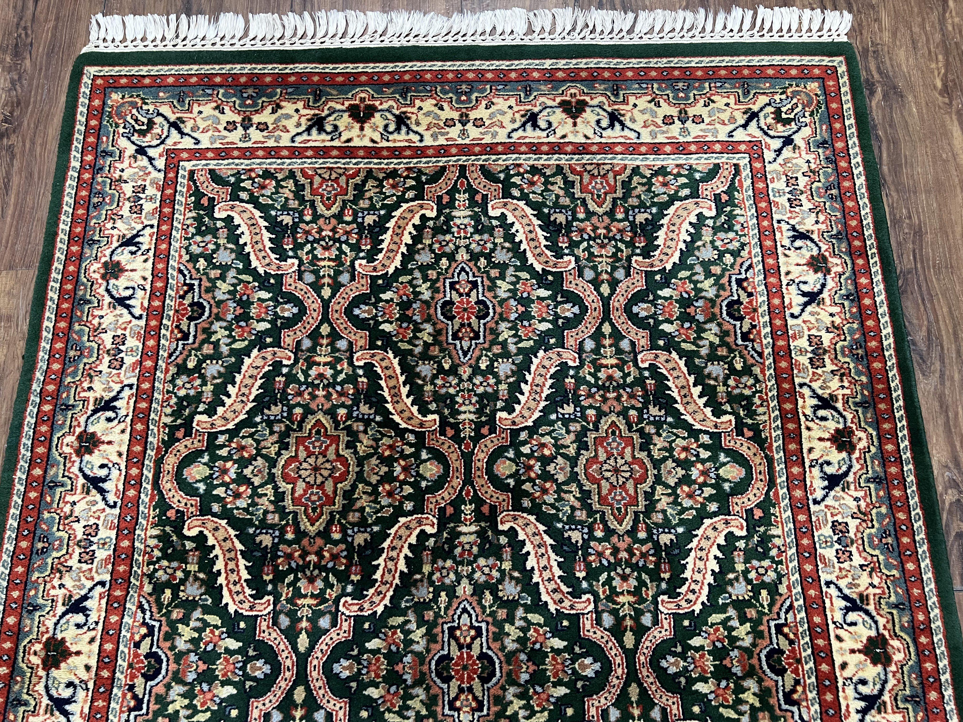 4x6 Indo Persian Bijar, Bidjar Design Carpet 4 x 6, Green Beige, Allover Design, Wool Oriental Rug, Hand Knotted Carpet, Vintage Indian Rug - Jewel Rugs