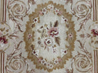 Aubusson Needlepoint Rug 4x5 ft, Beige and Tan, Aubusson Savonnerie Vintage Carpet, Handwoven Handmade Wool Rug, European Design Floral Rose - Jewel Rugs