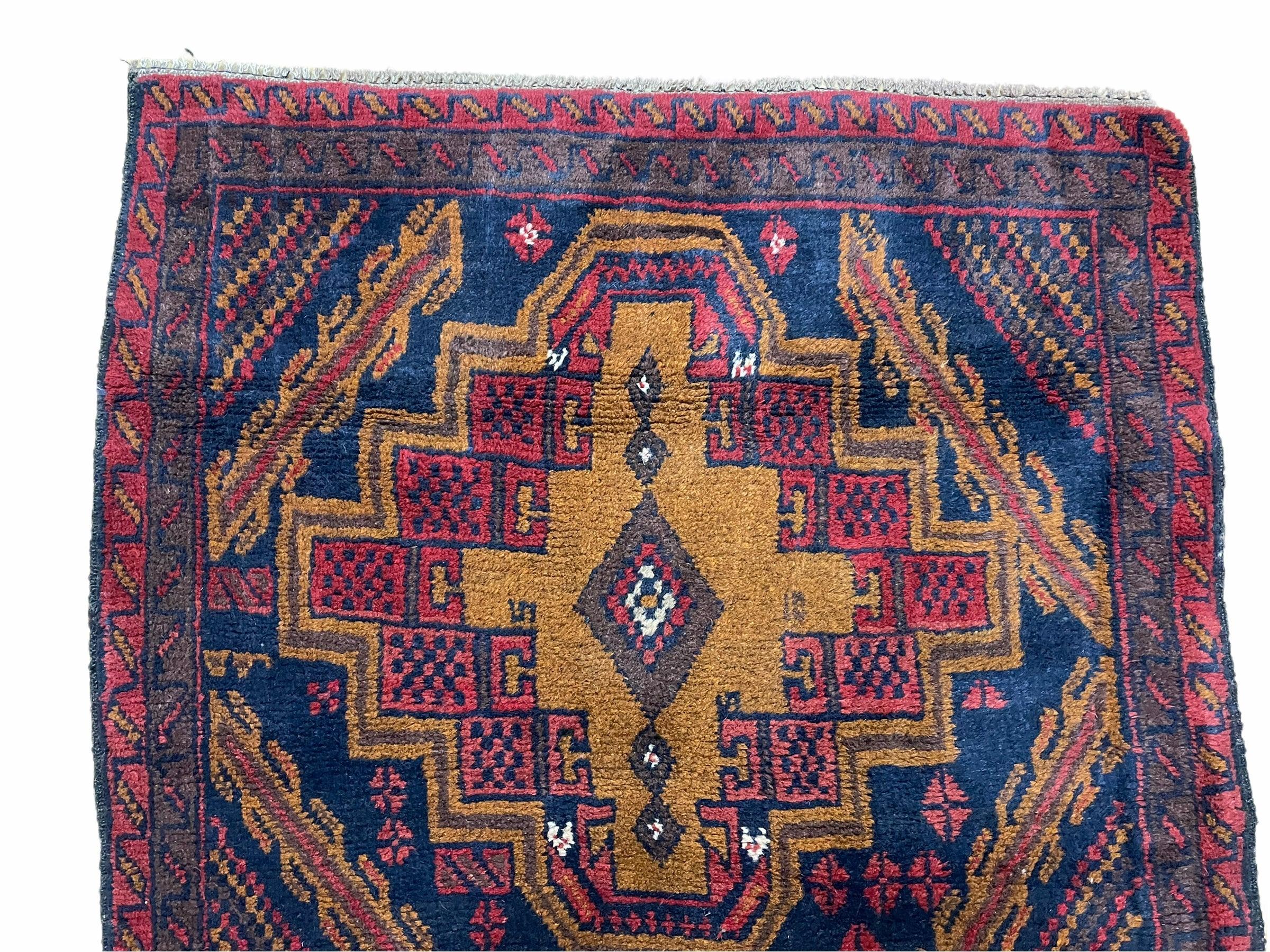 3' x 4' 5" Vintage Handmade Tribal Balouchi Rug Afghan Rug Brown Red Blue - Jewel Rugs