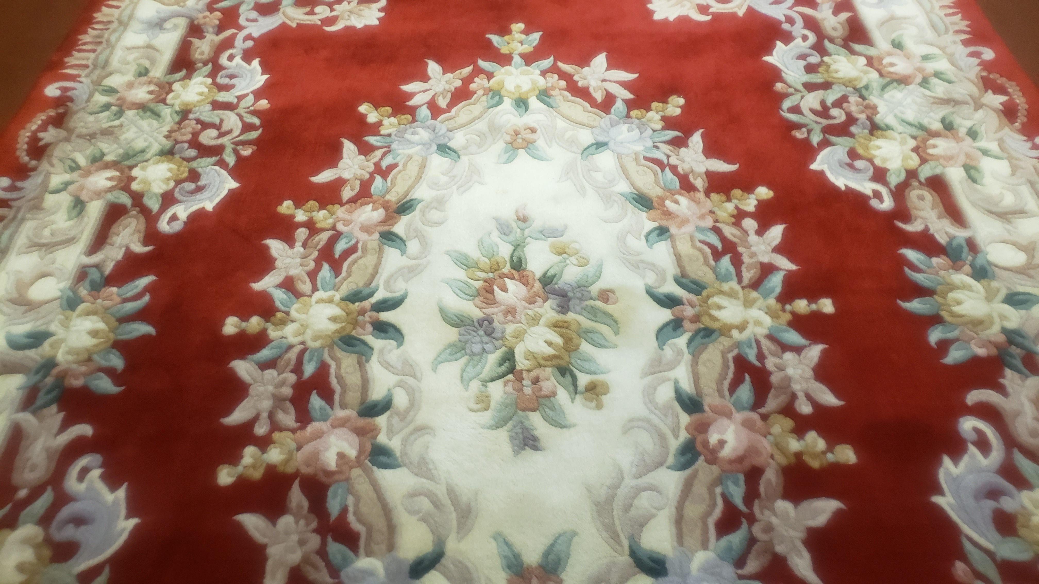 Red & Ivory Chinese Rug 6x9, Vintage Chinese Wool Carpet, Chinese Carving Rug, 90 Line, Aubusson Pattern, Handmade Soft Plush Area Rug - Jewel Rugs