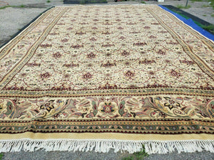 12' X 18' One-of-a-Kind Indian Agra Hand-Knotted Wool Rug Handmade Organic Dyes - Jewel Rugs