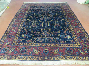 7' X 8' Antique Turkish Osiem Wool Rug Hand Knotted Navy Blue Nice - Jewel Rugs