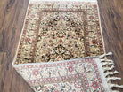 Silk Oriental Rug 1' 7" x 3', Very Fine Silk Carpet, Small Silk Rug, Traditional Floral Medallion, Hand-Knotted Cream Beige Vintage Silk Rug - Jewel Rugs