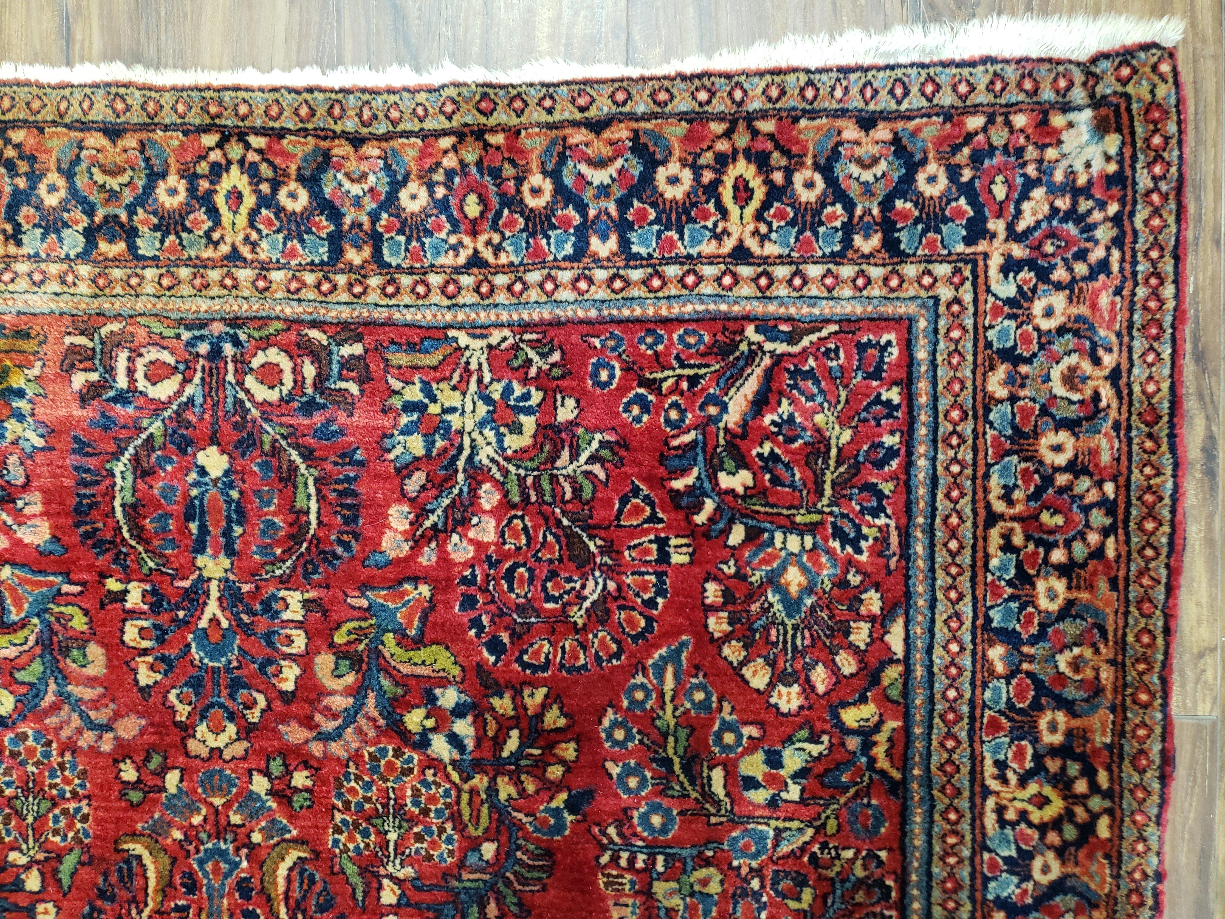 Antique Persian Sarouk, 4x6, Hand-Knotted, Wool, Red, Nice Condition - Jewel Rugs