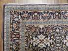 Antique Persian Kashan Rug, Midnight Blue & Ivory, Hand-Knotted, Wool, 4' 8" x 7' 4", Pair B - Jewel Rugs