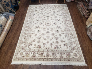 6x9 Wool & Silk Rug, 6 x 9 Ivory Rug, 6 by 9 Beige/Cream Rug, Handmade Floral Rug, Entryway Rug, Nice Foyer Rug, 9x6 Oriental Rug - Jewel Rugs