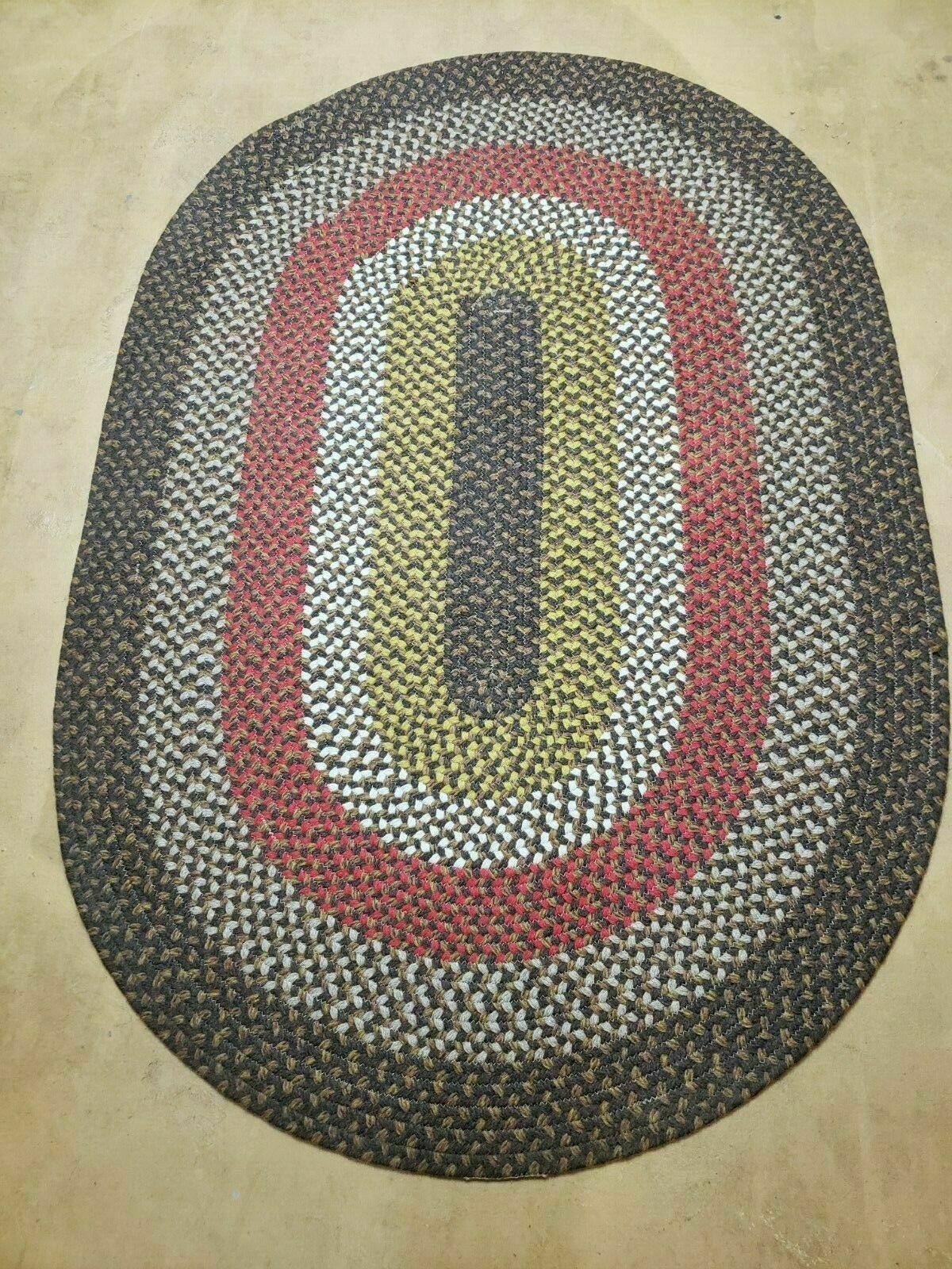 4' X 6' Vintage Handmade American Braided Rug Runner Oval Brown Red Yellow - Jewel Rugs