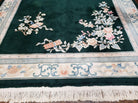 Chinese Wool Rug 8x11 Vintage Handmade Carved Sculpture Carpet Dark Green Floral - Jewel Rugs