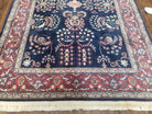 Dark Blue Indo Persian Rug, Medium Size Hand Knotted Oriental Carpet, Traditional Floral Indian Rug, Blue and Red Rug, Entryway Rug Wool Rug - Jewel Rugs