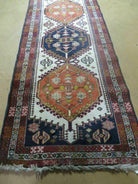 2' 8" X 10' Vintage Handmade Turkish Anatolian Wool Red White and Blue Rug Runner Carpet Wow - Jewel Rugs