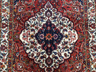 Semi Antique Persian Bakhtiari Rug, Hand-Knotted, Wool, Red, Midnight Blue, Ivory, Floral Medallion, 5'1" x 8' 6" - Jewel Rugs