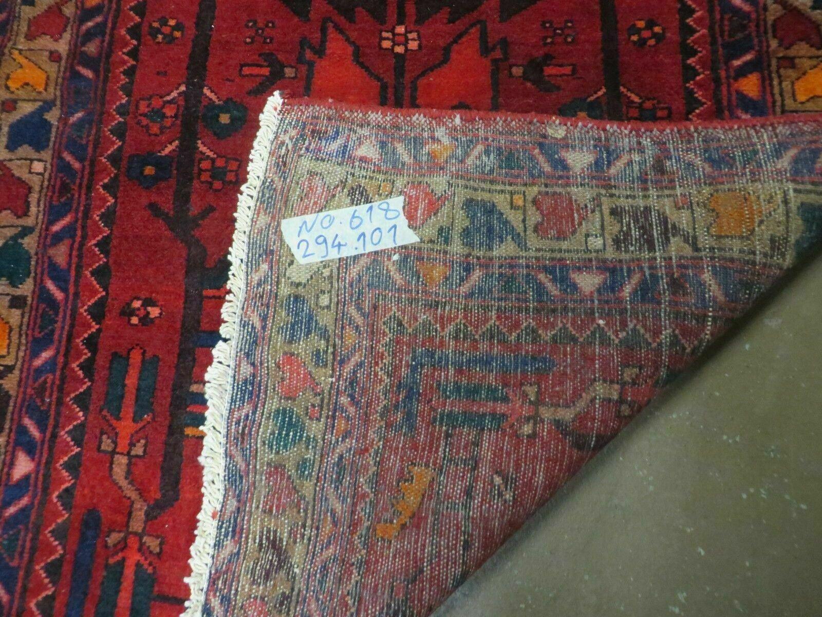 Antique Persian Hamadan Runner 3.4 x 9.7 - Wool, Red and Navy Blue - Jewel Rugs