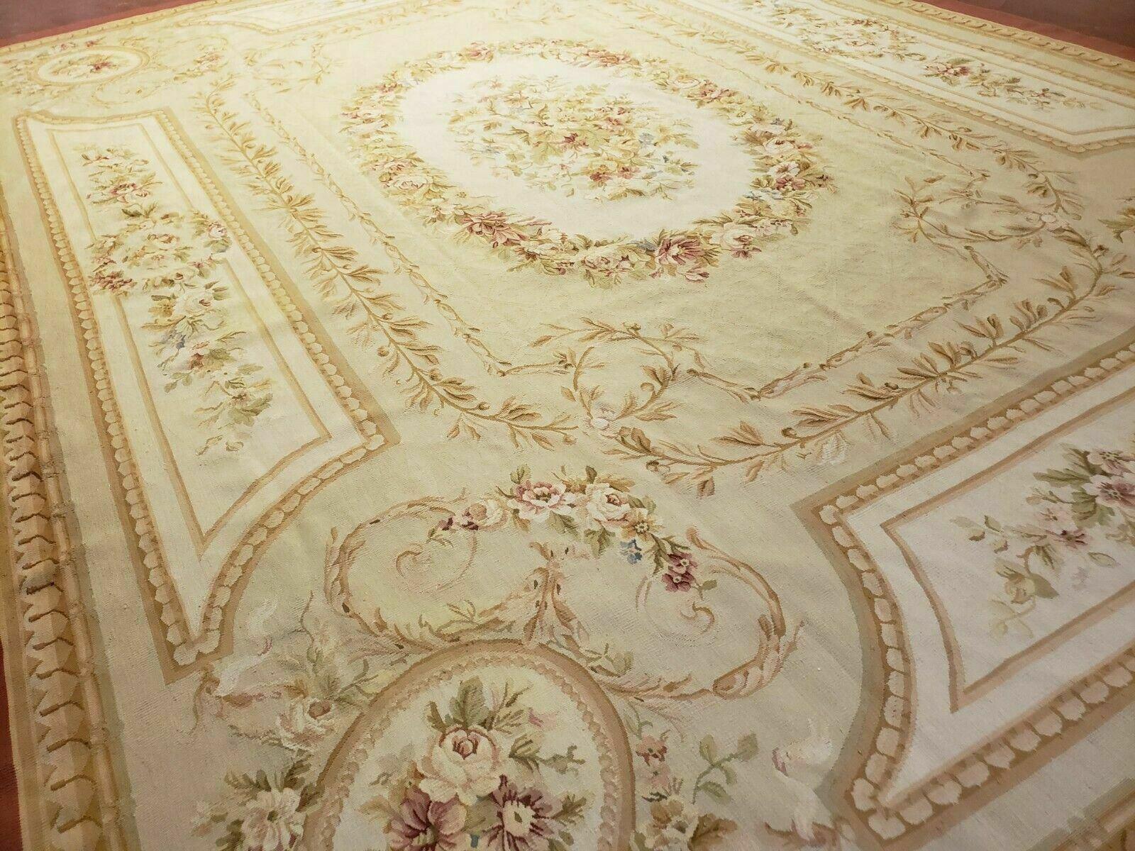 9' X 12' Handmade Aubusson Weave Needllepoint Flat Pile Wool Rug Nice - Jewel Rugs