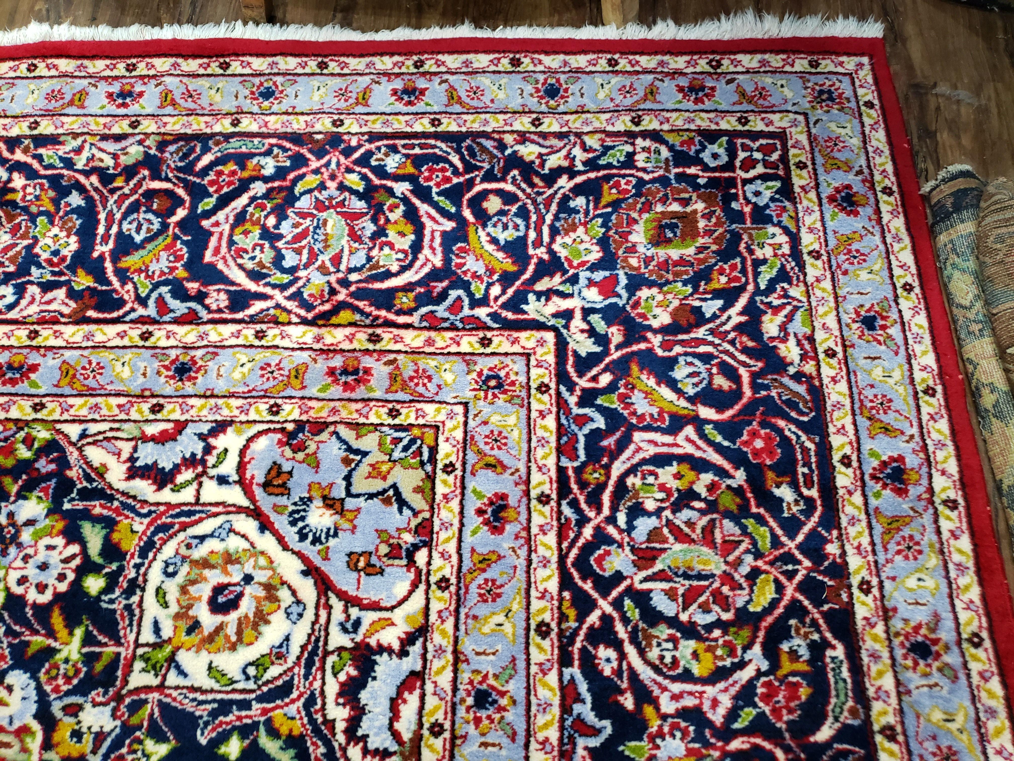 Persian Kashan Rug 10x14 Oriental Carpet 10 x 14, Floral Medallion, Authentic Hand Knotted Rug, Red Blue, High Quality, Vintage Antique Rug, - Jewel Rugs