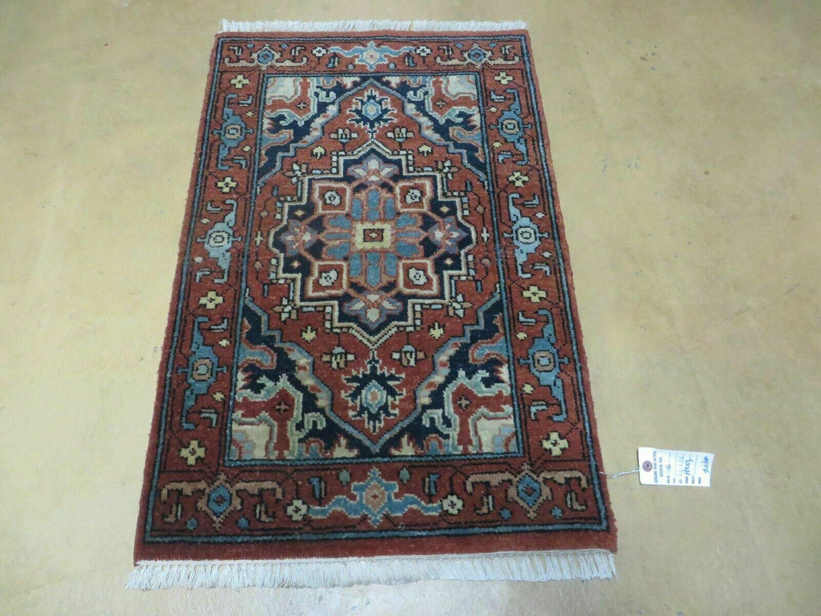 2' X 3' Handmade India Floral Oriental Wool Rug Carpet Vegetable Dye Rusted Red - Jewel Rugs