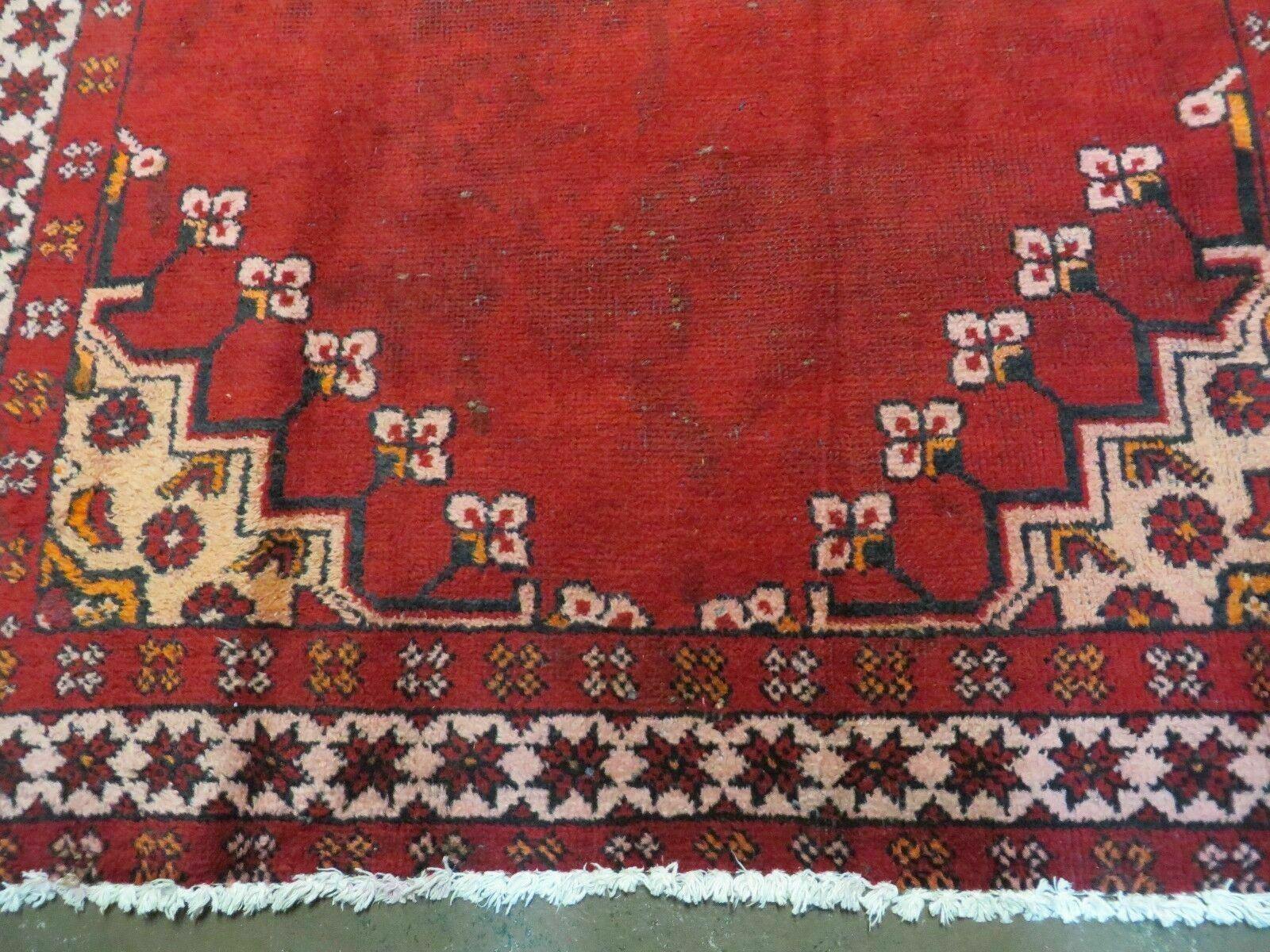 4' X 6' Antique Handmade India Geometric Oriental Wool Rug Red Vegetable Dyes - Jewel Rugs