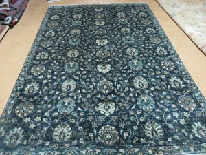 5' 6" X 8' Vintage Handmade Pakistani Floral Oriental Wool Rug Black Dark Grey - Jewel Rugs