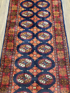 Vintage Turkoman Runner Rug, Hand-Knotted, Wool, Midnight Blue & Red, Oriental Runner, Turkmen Yamud Pakistan Rug 10ft Runner, 2'7" x 10' 3" - Jewel Rugs