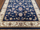 Dark Blue Oriental Area Rug Vintage, Wool & Silk Feel, Italian Rug, Persian Design, Soft Pile, Dark Blue Beige/Cream, 5.5 x 7.7, Part of Set - Jewel Rugs