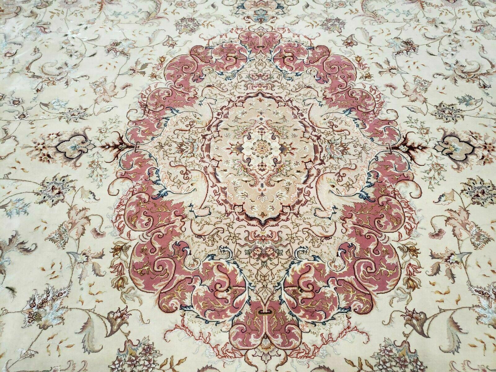 8' 8" X 11' 8" Vintage Handmade Fine Wool Rug Silk Foundation Carpet Birds Nice - Jewel Rugs