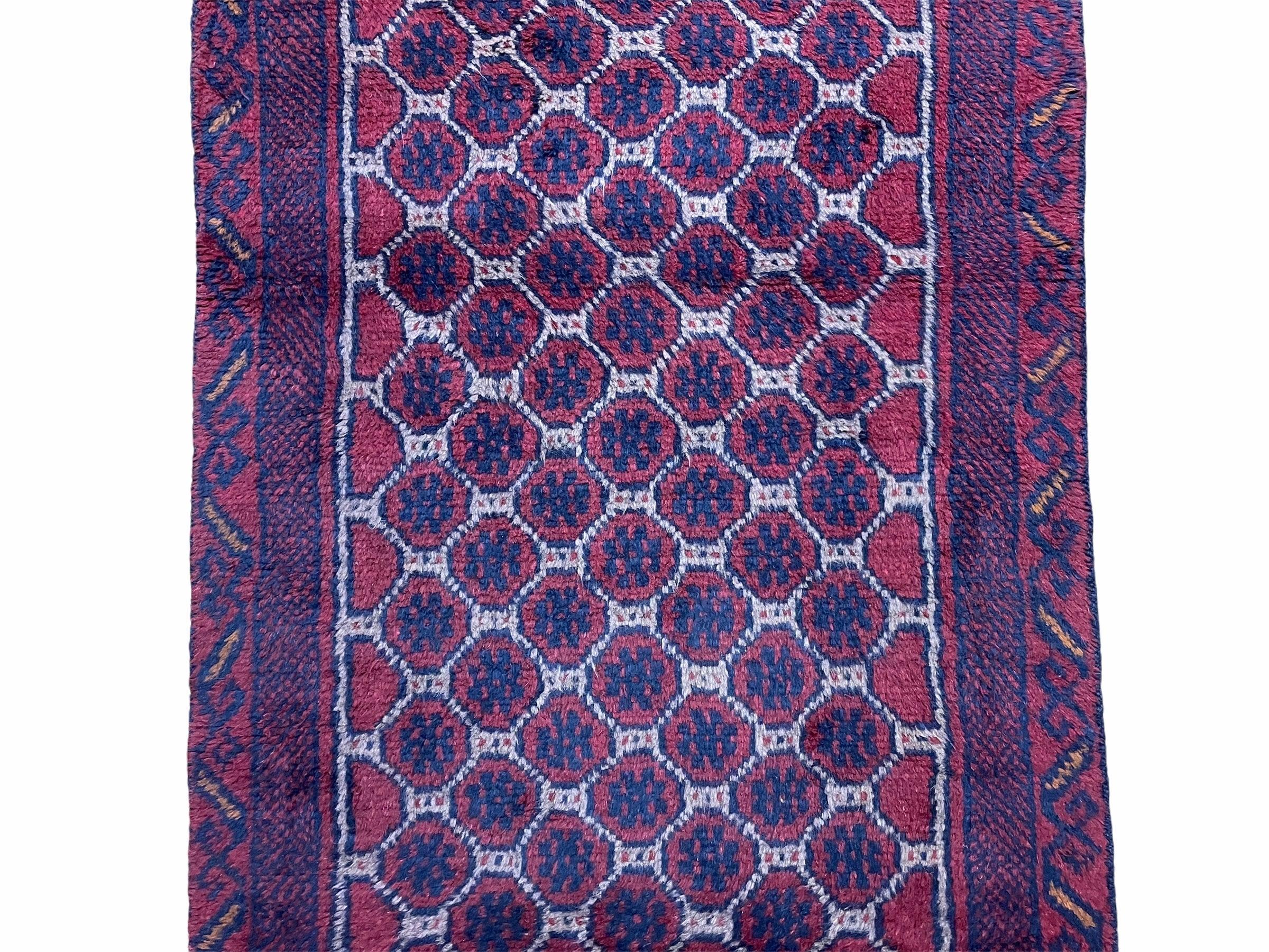 2' 7" X 4' 6" Vintage Handmade Tribal Wool Rug Balouchi Rug Afghan Rug Red Blue - Jewel Rugs