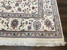 Indo Persian Rug 8x10, Wool Hand Knotted Carpet, Vintage Indian Oriental Carpet 8 x 10, Ivory Light Blue, Allover Floral, Traditional Rug - Jewel Rugs