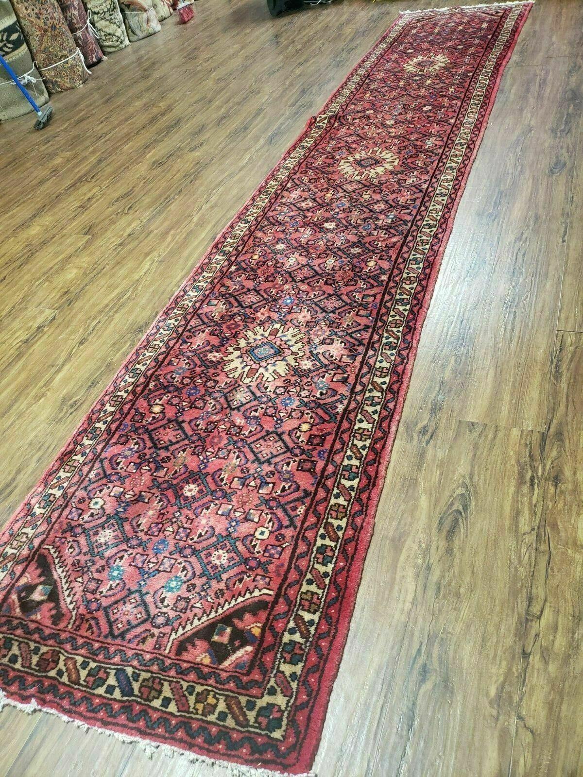 2' 8" X 14' Vintage Oriental India Floral Handmade Wool Runner Rug Red Nice - Jewel Rugs