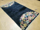 2' 6" X 5' Antique Handmade Chinese Art Deco Peking Wool Accent/Throw Rug - Black Rug with Flower Design - Jewel Rugs