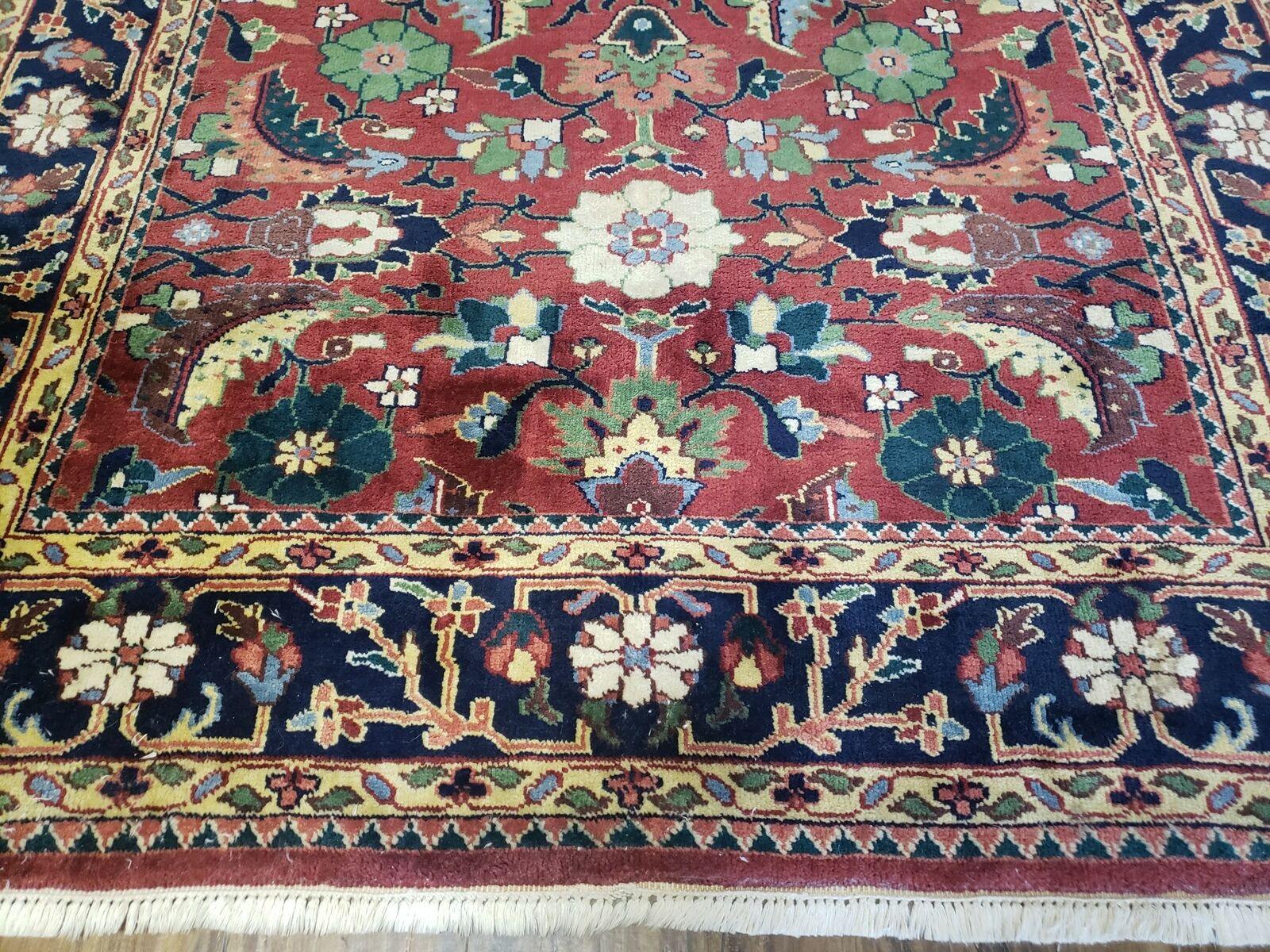 6' X 9' Vintage Handmade Indo Heriz Serapi Wool Rug Carpet Red Nice - Jewel Rugs