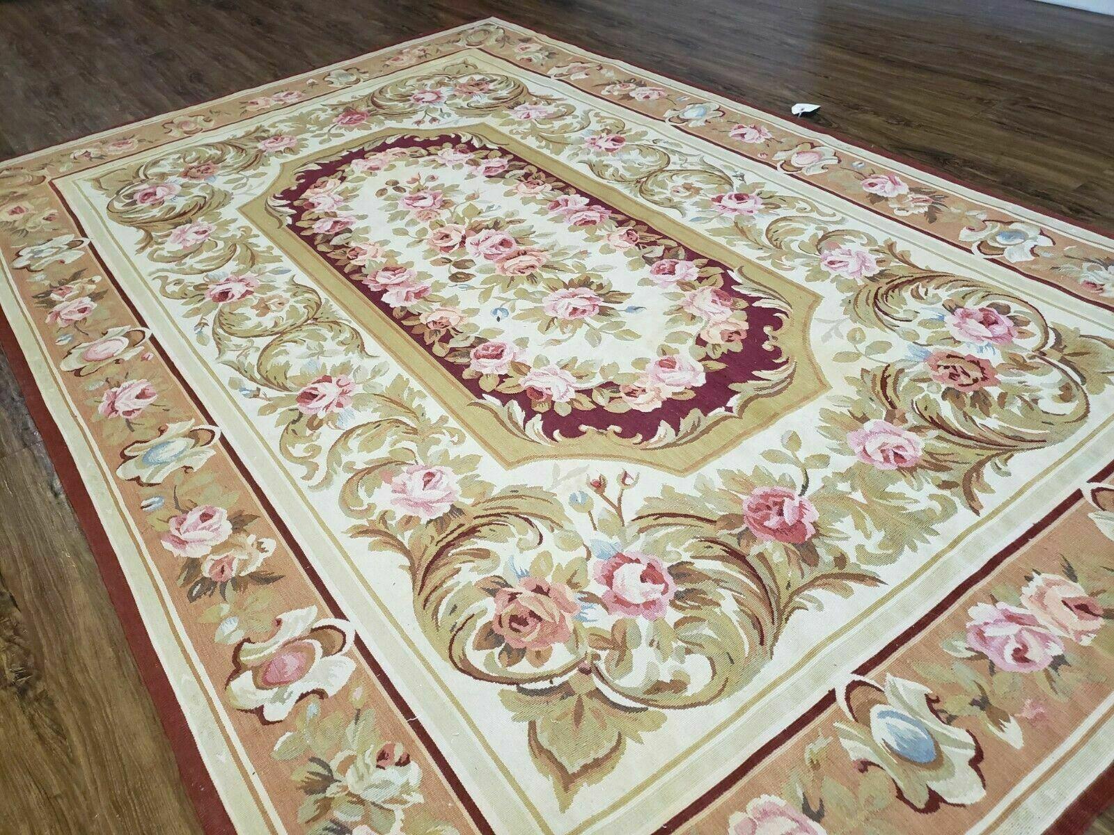 6' X 9' Vintage Handmade Wool Rug Aubusson Weave Savonnerie Flat Pile Beige Wow - Jewel Rugs