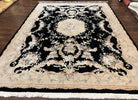 Aubusson Rug 9x12, Wool with Silk Highlights, Vintage Aubusson Carpet with Pile, Black and Beige, Handmade Elegant Room Sized Area Rug, Nice - Jewel Rugs