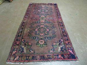 3 x 7 Antique Persian Hamadan Nahavand Rug, Tribal Runner Rug , Handmade Oriental Wool Rug, Vegetable Dyed, Purple-Red & Dark Blue, 3x7 Rug - Jewel Rugs