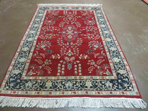 4' X 6' Vintage Fine Handmade Indian Wool Rug Carpet Vegetable Dyes Red Nice - Jewel Rugs