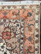 Wonderful Persian Tabriz Rug 9x12, Floral Medallion, Ivory and Salmon Red, Hand Knotted, Wool with Silk Accents, Very Fine Vintage Oriental Carpet - Jewel Rugs