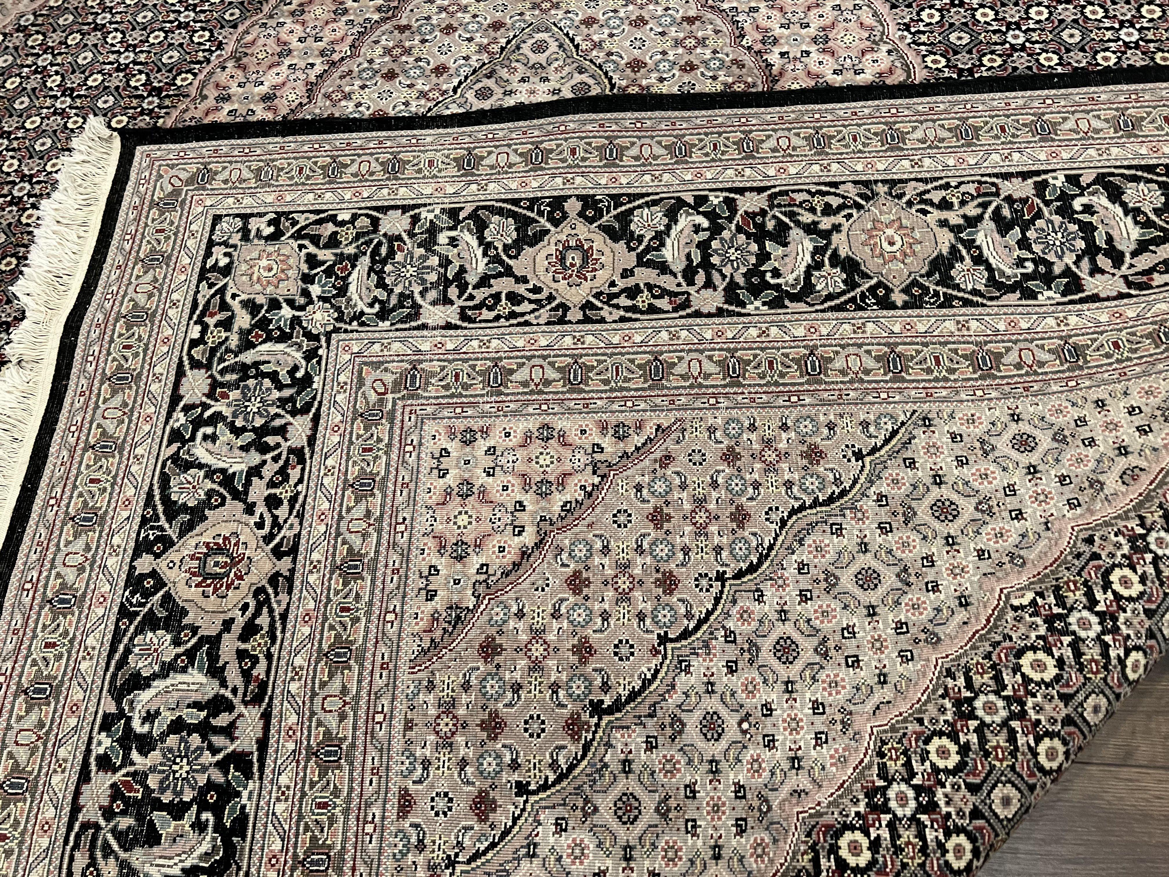 Sino Persian Rug 8x10 Oriental Carpet 8 x 10 Wool Rug 8 by 10 Vintage Rug, Mahi Pattern, Medallion, Floral Black Ivory High Quality Handmade - Jewel Rugs