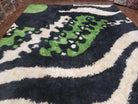 Rya Shag Rug 8x12, Mid-Century Ege Rya 1960s Carpet, Green White Black Modern Shag Rug, 8 x 12 Danish Rya, Soft High Pile, Abstract Rug - Jewel Rugs