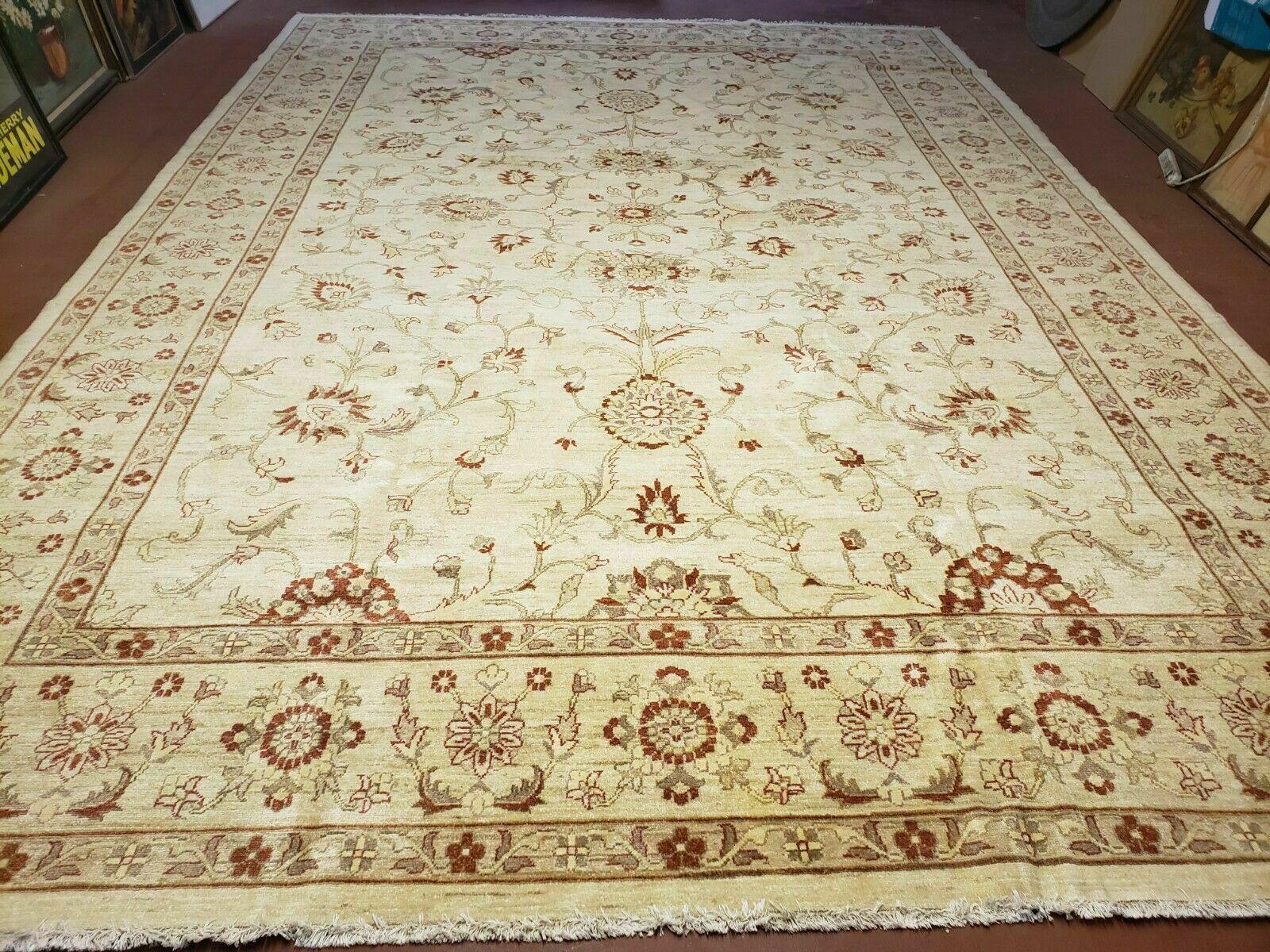 Oushak Rug 10x14 Neutral Colors Handmade Peshawar Wool Carpet Oatmeal Beige - Jewel Rugs