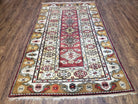 Turkish Caucasian Rug 4x7, Vintage Hand-Knotted Wool Turkish Talish Carpet 4 x 7, Cream, Burnt Orange Carmine Red Area Rug, Bohemian Rug - Jewel Rugs