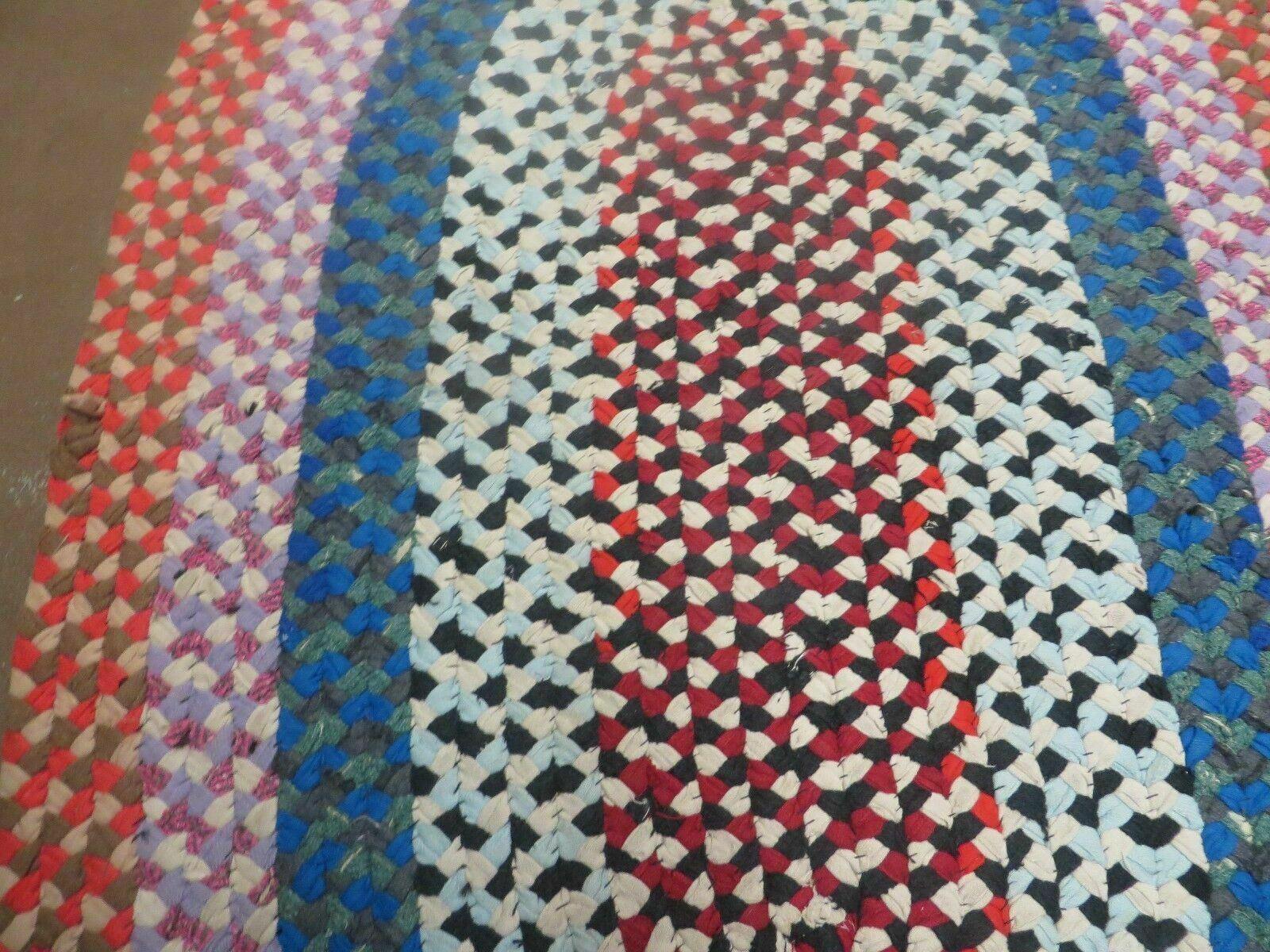 3' X 5' Vintage Handmade American Braided Wool Rug Oval Pink Blue Nice - Jewel Rugs