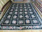 8' X 10' Handmade French Garden Aubusson Savonnerie Design Black Needlepoint Rug - Jewel Rugs