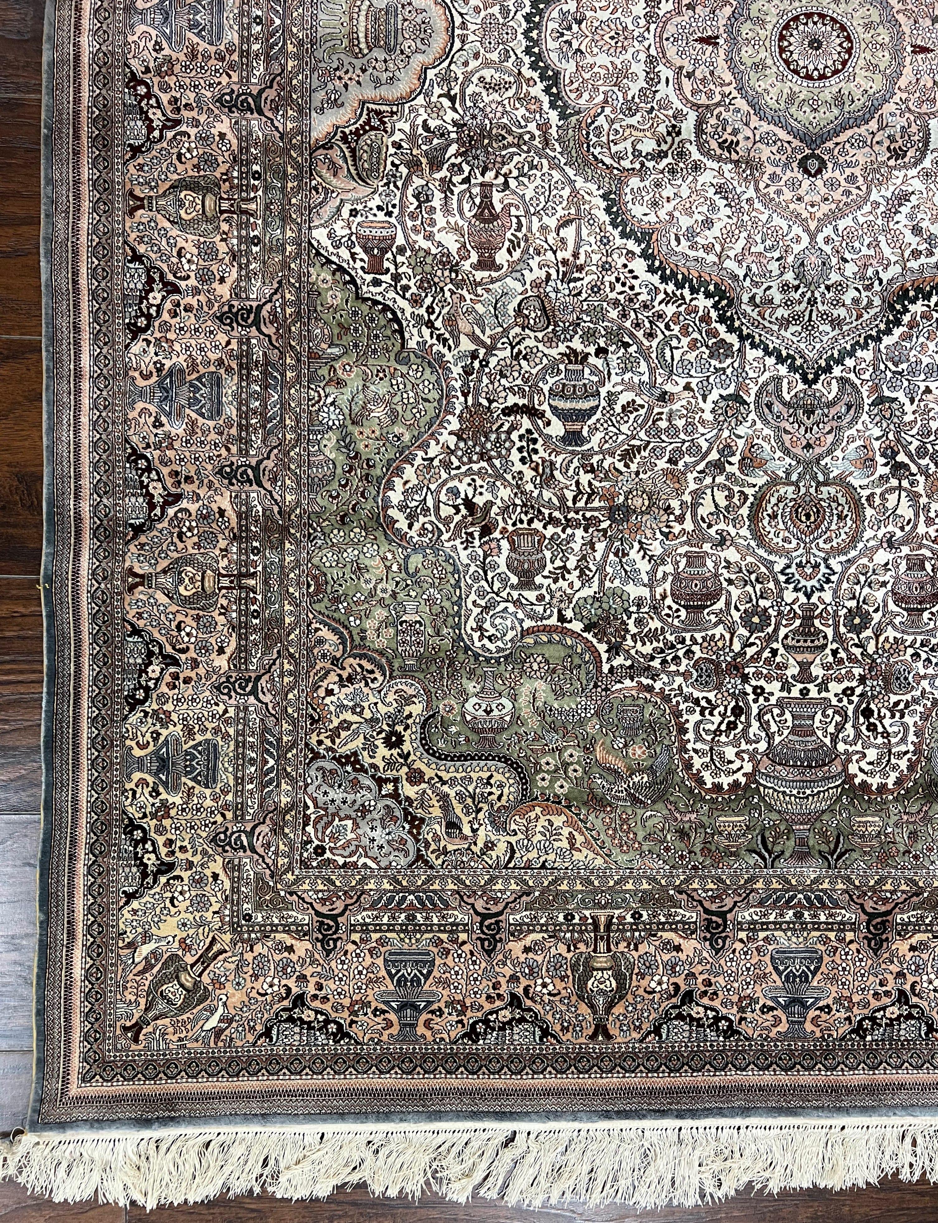 Very Fine Sino Persian Silk Rug 4x6, Floral Medallion, Hand Knotted, Silk Pile on Silk Foundation, Ivory, Vintage Handmade Oriental Carpet - Jewel Rugs