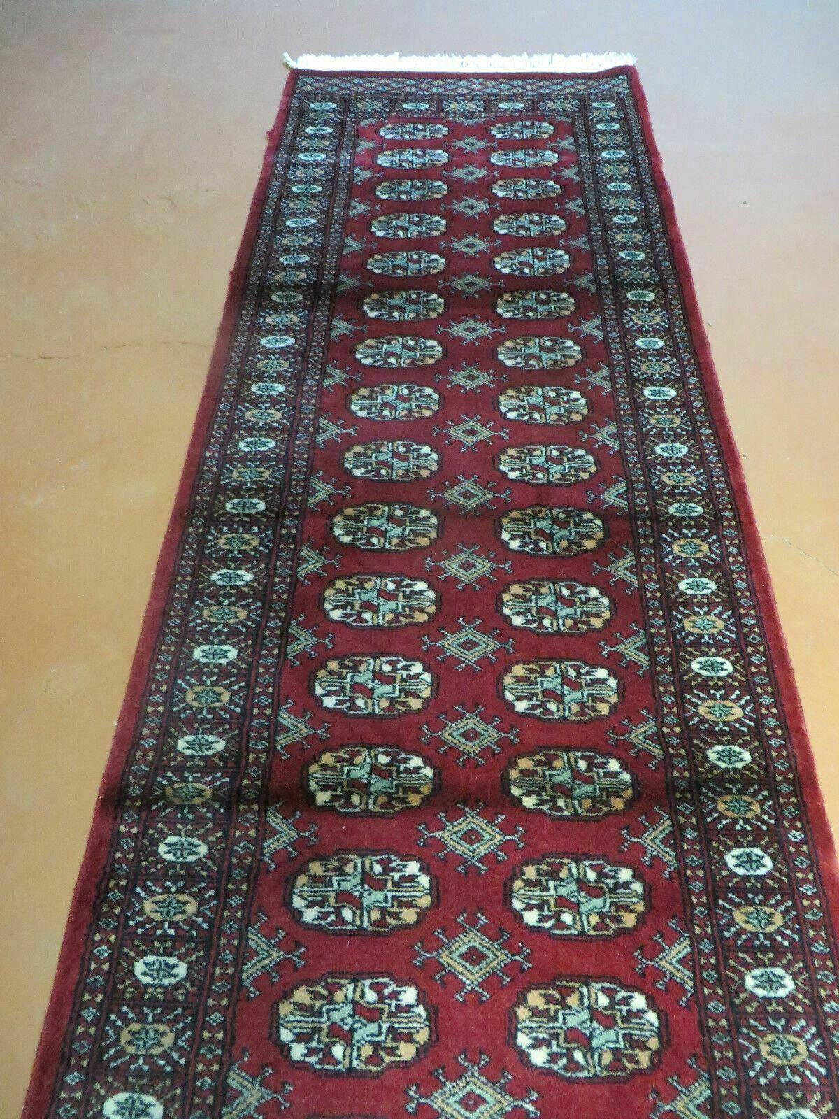 2' 7" X 10' Vintage Handmade Bokhara Turkoman Pakistani Wool Dark Red Runner Oriental Rug - Jewel Rugs