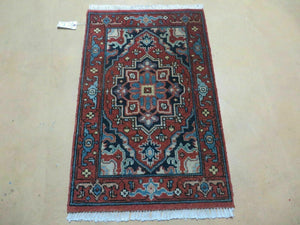 2' X 3' Handmade India Floral Oriental Wool Rug Carpet Vegetable Dye Rusted Red - Jewel Rugs