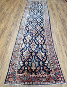 Antique Dark Blue Persian Sarouk Runner, Hand-knotted, Wool, 2'4" x 9' 3" - Jewel Rugs