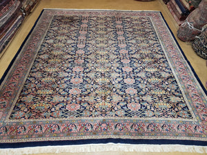 8x10 Vintage Turkish Dark Blue & Pink Rug, Allover Floral Wool Anatolian Carpet, 8' 3" x 9' 5" Hand-Knotted Sivas Rug 8 x 10 Persian Rug - Jewel Rugs