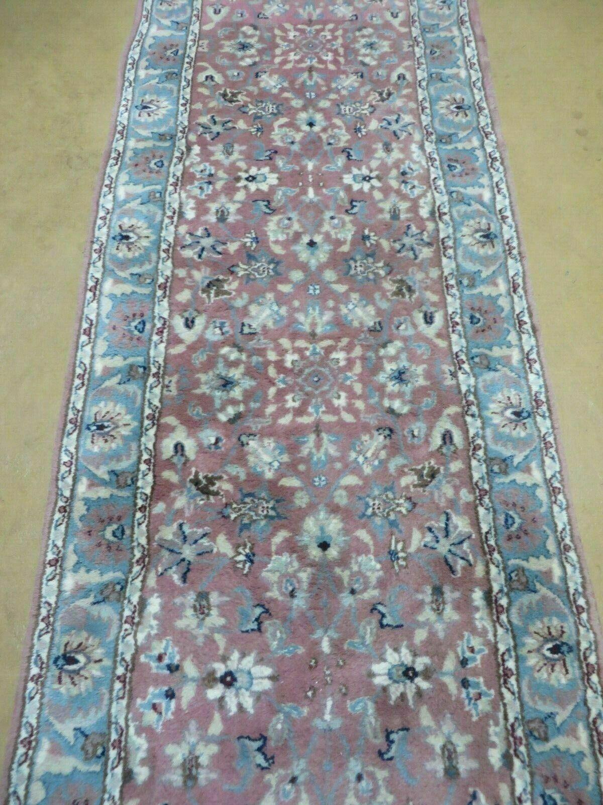 2' 8" X 12' Vintage Handmade India Floral Wool Runner Rug Nice - Jewel Rugs